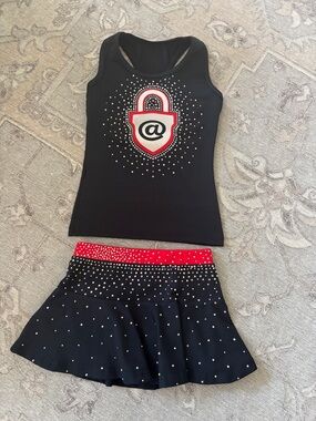 Youth Cheer- Black and Red Girls Matching Tank Top & Skirt costume